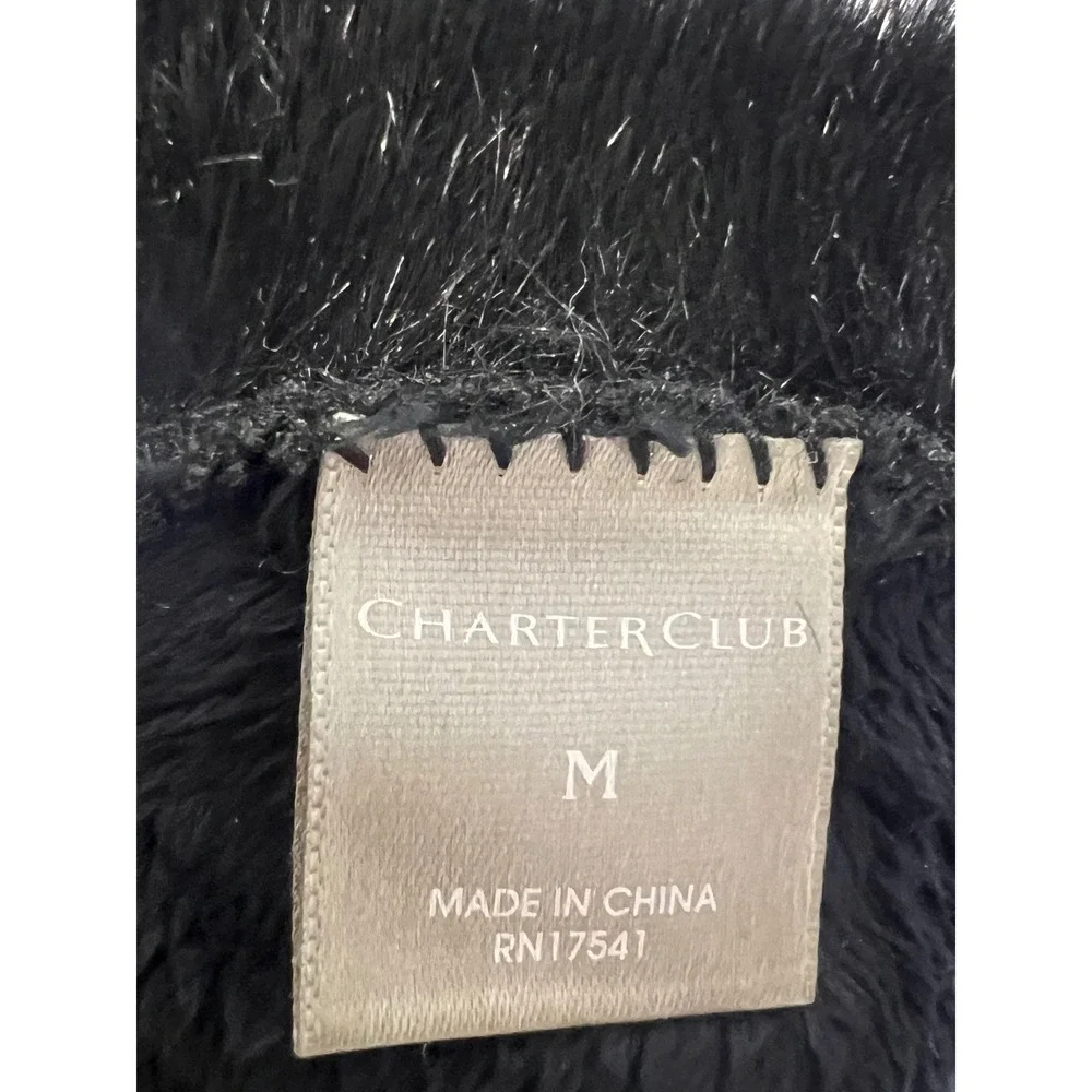 Charter Club Black Genuine Leather Gloves Faux Fur Trim Cuff Size M